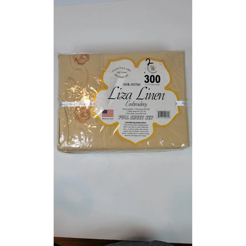 Vintage Liza Linen Embroidery Full Sheet Set 100% Cotton 300TC Rose Floral NEW